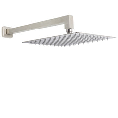 Brushed Nickel 12" Square Rainfall Shower Head + 400mm Straight Wall Mount Arm