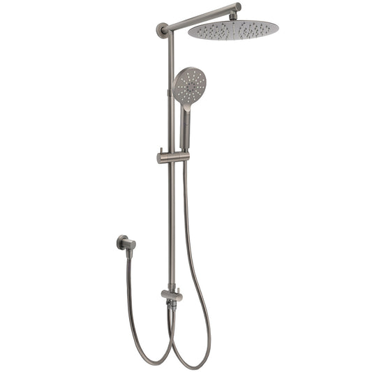 WELS Gun Metal Dual Round Shower 10" Rain Head 3 Mode Handheld Sliding Rail Diverter Set