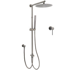 WELS Gun Metal 2in1 Round Shower Set 10" Rain Head Metal Handheld Sliding Rail Small Face Mixer