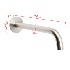 Brushed Nickel Round 250mm Long Spout Bath Tub Wall Mounted Water Filler Outlet