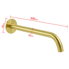 Bathroom 300mm Long Wall Mounted Extention Bath Tub Filler Spout Brushed Gold