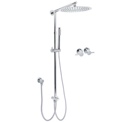 WELS Round Large 12" Rain 2in1 Shower Head Stainless Steel Handheld Wall Rail Brass Twin Taps Set