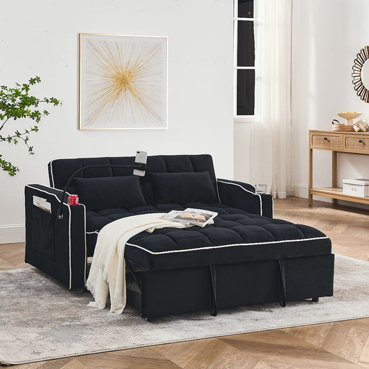 Fashionable Modern and Multi-functional Foldable Velvet Sofa Bed - Beige