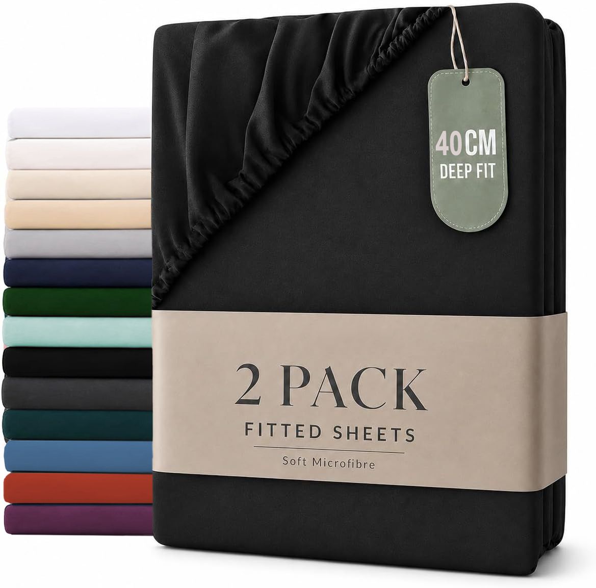 Hotel Quality Fitted sheets - 2 Piece Fitted sheets  -Breathable Bedding - Wrinkle, Fade, Stain Resistant- 26inch/40cm Deep Pocket Fitted Bed Sheet-Wrinkle and Fade Resistant,(Black,King)