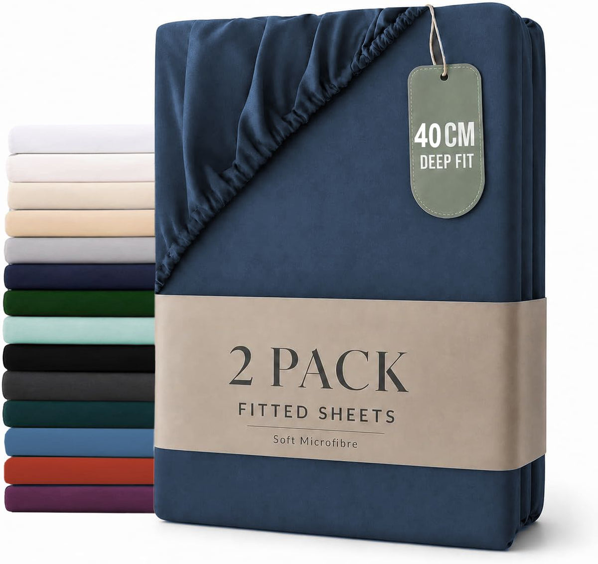 Hotel Quality Fitted sheets - 2 Piece Fitted sheets  -Breathable Bedding - Wrinkle, Fade, Stain Resistant- 26inch/40cm Deep Pocket Fitted Bed Sheet-Wrinkle and Fade Resistant,(Navy,Super King)
