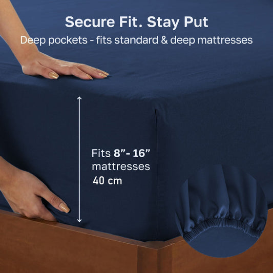 Hotel Quality Fitted sheets - 2 Piece Fitted sheets  -Breathable Bedding - Wrinkle, Fade, Stain Resistant- 26inch/40cm Deep Pocket Fitted Bed Sheet-Wrinkle and Fade Resistant,(Navy,Super King)