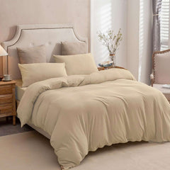 3 Piece Hotel Soft Microfiber Quilt Cover Set-2000TC Duvet/Donna Cover Set & Pillowcases -1 Quilt Cover Zipper Closure & 1 x Pillowcases-Breathable Bedding - Wrinkle, Fade, Stain Resistant(Camel Beige,King)