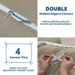3 Piece Hotel Soft Microfiber Quilt Cover Set-2000TC Duvet/Donna Cover Set & Pillowcases -1 Quilt Cover Zipper Closure & 1 x Pillowcases-Breathable Bedding - Wrinkle, Fade, Stain Resistant(Camel Beige,Queen)