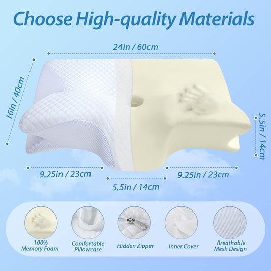 Cervical Neck Pillow for Neck Pain Relief, 2 in 1 Ergonomic Orthopedic Bed Pillow for Sleeping, Memory Foam Pillows for Side, Back & Stomach Sleepers with Removable Pillowcase