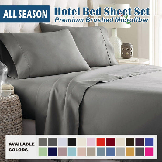 4 Piece Bed Sheet Set- Bedding Sheets & Pillowcases -Breathable Bedding - Wrinkle, Fade, Stain Resistant-Deep Pocket Flat Fitted Bed Sheet Set(Grey,Double)