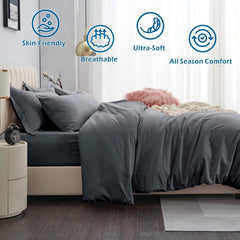 3 Piece Hotel Soft Microfiber Quilt Cover Set-2000TC Duvet/Donna Cover Set & Pillowcases -1 Quilt Cover Zipper Closure & 1 x Pillowcases-Breathable Bedding - Wrinkle, Fade, Stain Resistant(Dark gray,King)