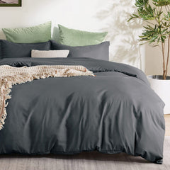 3 Piece Hotel Soft Microfiber Quilt Cover Set-2000TC Duvet/Donna Cover Set & Pillowcases -1 Quilt Cover Zipper Closure & 1 x Pillowcases-Breathable Bedding - Wrinkle, Fade, Stain Resistant(Dark gray,King)