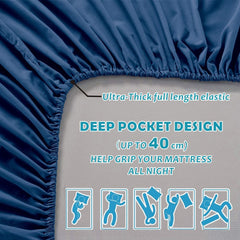 4 Piece Bed Sheet Set- Bedding Sheets & Pillowcases -Breathable Bedding - Wrinkle, Fade, Stain Resistant-Deep Pocket Flat Fitted Bed Sheet Set(Navy,King)