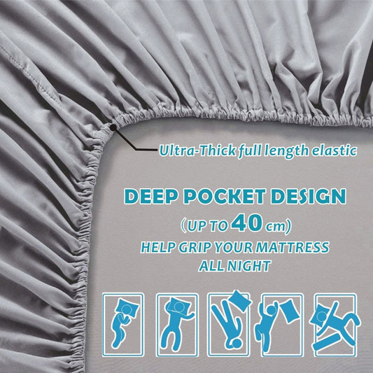 4 Piece Bed Sheet Set- Bedding Sheets & Pillowcases -Breathable Bedding - Wrinkle, Fade, Stain Resistant-Deep Pocket Flat Fitted Bed Sheet Set(Silver-gray,King)
