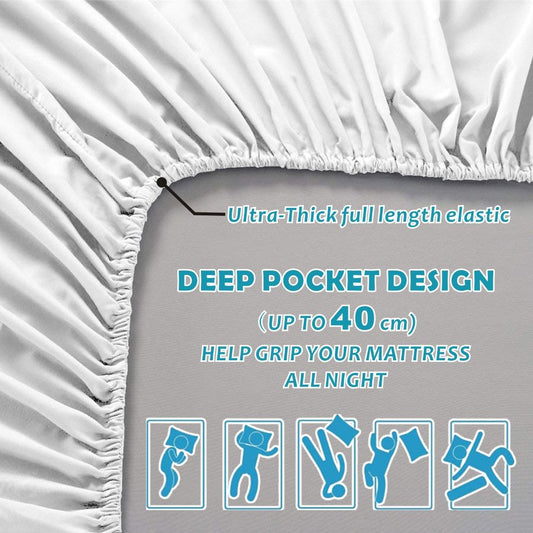 3 Piece Bed Sheet Set- Bedding Sheets & Pillowcases -Breathable Bedding - Wrinkle, Fade, Stain Resistant-Deep Pocket Flat Fitted Bed Sheet Set(White,King Single)