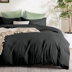 3 Piece Hotel Soft Microfiber Quilt Cover Set-2000TC Duvet/Donna Cover Set & Pillowcases -1 Quilt Cover Zipper Closure & 1 x Pillowcases-Breathable Bedding - Wrinkle, Fade, Stain Resistant(Black,Queen)
