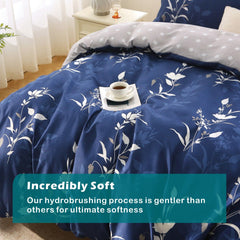 3 Piece Hotel Soft Microfiber Quilt Cover Set-2000TC Duvet/Donna Cover Set & Pillowcases -1 Quilt Cover Zipper Closure & 1 x Pillowcases-Breathable Bedding - Wrinkle, Fade, Stain Resistant(Navy Floral,Queen)