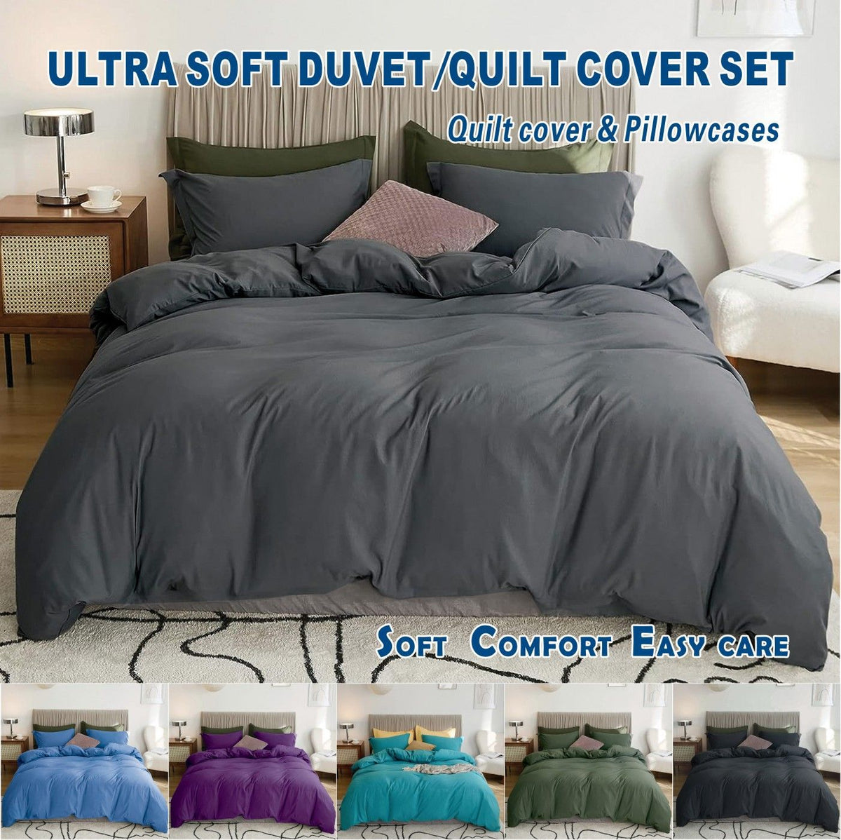 3 Piece Hotel Soft Microfiber Quilt Cover Set-2000TC Duvet/Donna Cover Set & Pillowcases -1 Quilt Cover Zipper Closure & 1 x Pillowcases-Breathable Bedding - Wrinkle, Fade, Stain Resistant(Dark gray,Queen)