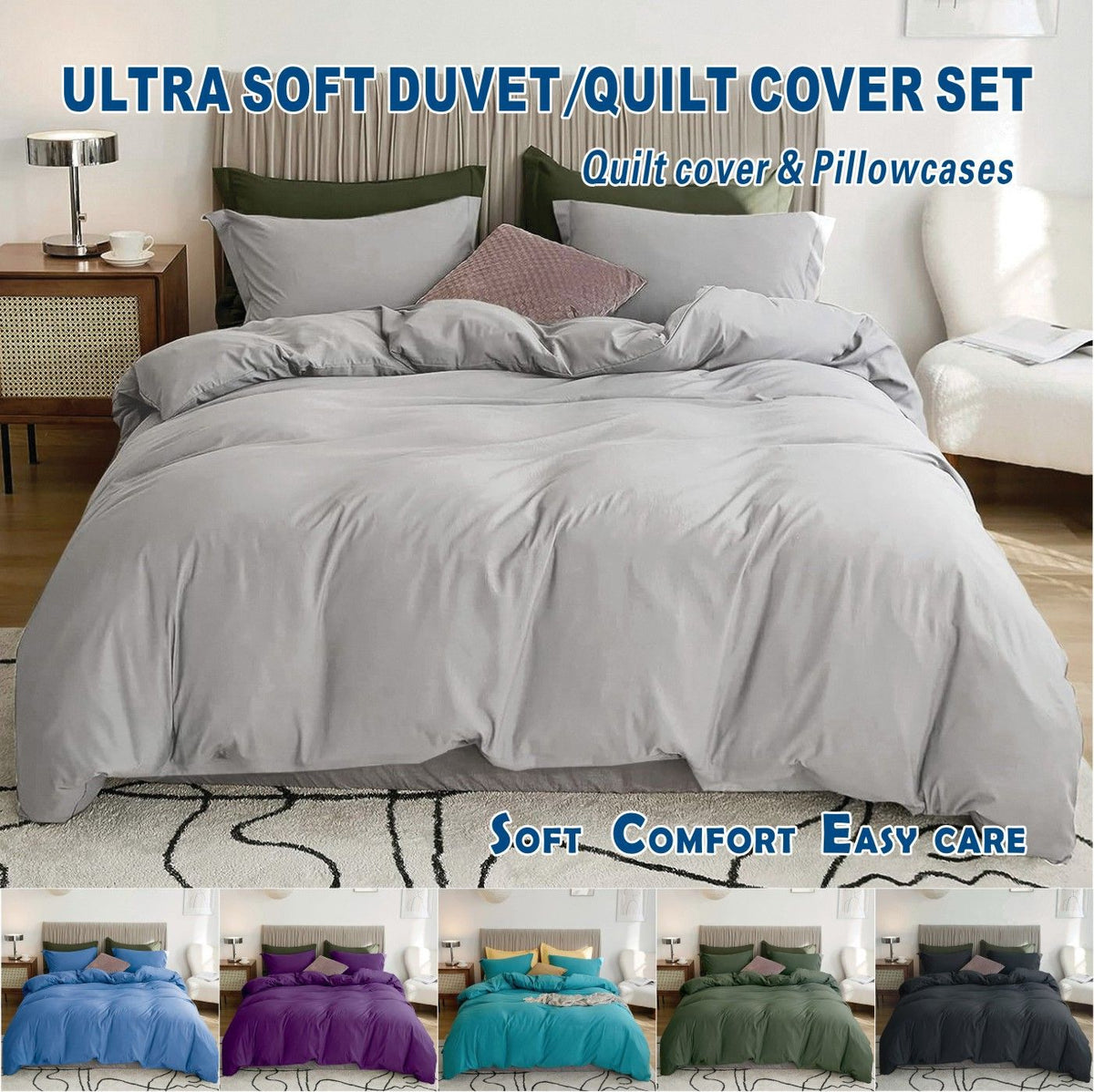 3 Piece Hotel Soft Microfiber Quilt Cover Set-2000TC Duvet/Donna Cover Set & Pillowcases -1 Quilt Cover Zipper Closure & 1 x Pillowcases-Breathable Bedding - Wrinkle, Fade, Stain Resistant(Silver-gray,Queen)