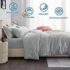 3 Piece Hotel Soft Microfiber Quilt Cover Set-2000TC Duvet/Donna Cover Set & Pillowcases -1 Quilt Cover Zipper Closure & 1 x Pillowcases-Breathable Bedding - Wrinkle, Fade, Stain Resistant(Silver-gray,Queen)