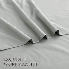 4 Piece Bed Sheet Set- Bedding Sheets & Pillowcases -Breathable Bedding - Wrinkle, Fade, Stain Resistant-Deep Pocket Flat Fitted Bed Sheet Set(Silver-gray,Queen)