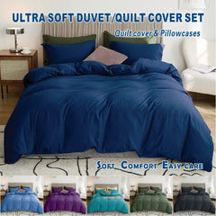 3 Piece Hotel Soft Microfiber Quilt Cover Set-2000TC Duvet/Donna Cover Set & Pillowcases -1 Quilt Cover Zipper Closure & 1 x Pillowcases-Breathable Bedding - Wrinkle, Fade, Stain Resistant(Navy,Super King)