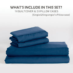 3 Piece Hotel Soft Microfiber Quilt Cover Set-2000TC Duvet/Donna Cover Set & Pillowcases -1 Quilt Cover Zipper Closure & 1 x Pillowcases-Breathable Bedding - Wrinkle, Fade, Stain Resistant(Navy,Super King)