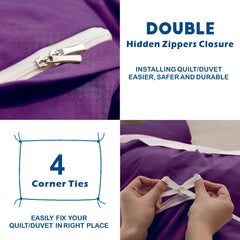 3 Piece Hotel Soft Microfiber Quilt Cover Set-2000TC Duvet/Donna Cover Set & Pillowcases -1 Quilt Cover Zipper Closure & 1 x Pillowcases-Breathable Bedding - Wrinkle, Fade, Stain Resistant(Purple,Super King)