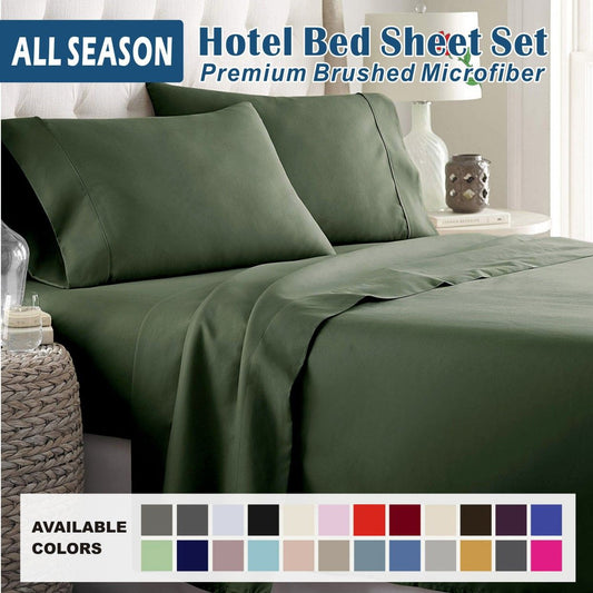 4 Piece Bed Sheet Set- Bedding Sheets & Pillowcases -Breathable Bedding - Wrinkle, Fade, Stain Resistant-Deep Pocket Flat Fitted Bed Sheet Set(Olive green,Super King)