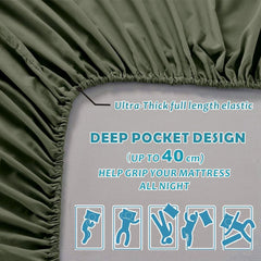 4 Piece Bed Sheet Set- Bedding Sheets & Pillowcases -Breathable Bedding - Wrinkle, Fade, Stain Resistant-Deep Pocket Flat Fitted Bed Sheet Set(Olive green,Super King)