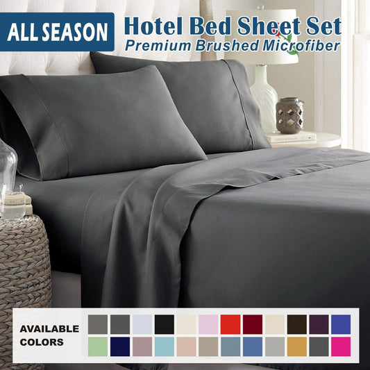 4 Piece Bed Sheet Set- Bedding Sheets & Pillowcases -Breathable Bedding - Wrinkle, Fade, Stain Resistant-Deep Pocket Flat Fitted Bed Sheet Set(Dark gray,Super King)