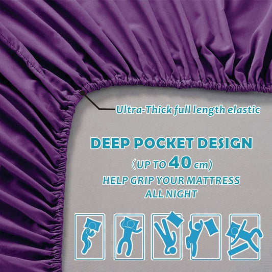 4 Piece Bed Sheet Set- Bedding Sheets & Pillowcases -Breathable Bedding - Wrinkle, Fade, Stain Resistant-Deep Pocket Flat Fitted Bed Sheet Set(Purple,Super King)