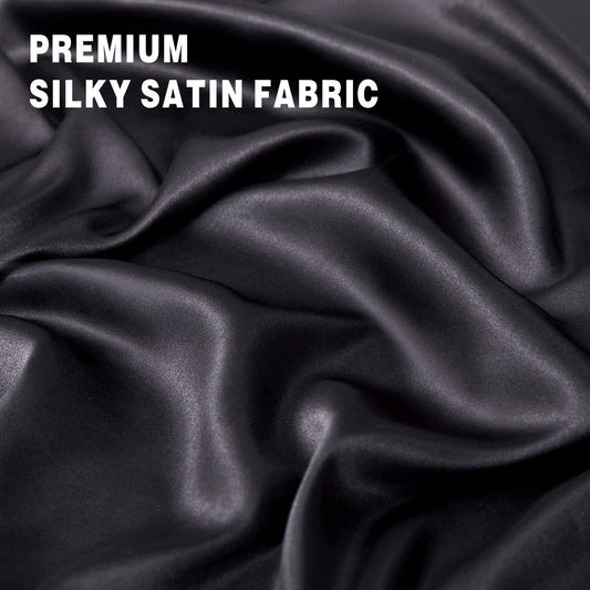 Art Silk Satin Sheet Set Hotel 4 Pieces Fitted/Flat Sheet Bedding Set-Luxury Soft Silky Sheets for Hair and Skin, Similar to Silk Bed Sheets Set 4 Pieces(Queen,Black)