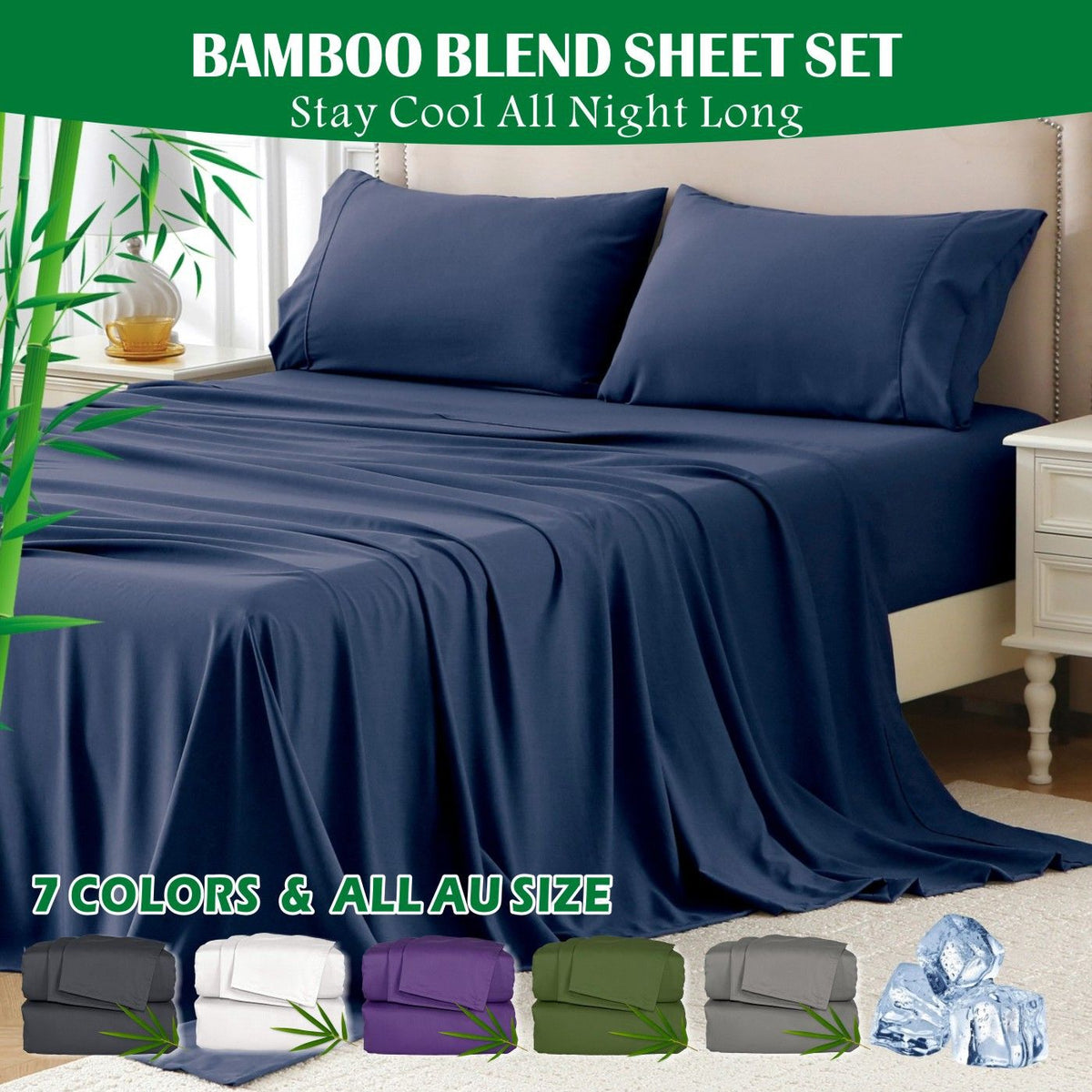 4 Piece Hotel Bamboo Cooling Sheet Set -Ultra Soft 2000TC Breathable Bed Sheets Set with 37 Centimetre Deep Pocket-Cooling Sheets for Hot Sleepers(Navy,Super King)