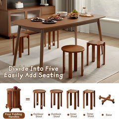 Stackable Wooden Stools Set of 4,Bar Stools Dining Chair with Movable Base,Nesting Side Tables Nesting Coffee Table, No Installation Required for Indoor Outdoor Living Room Garden