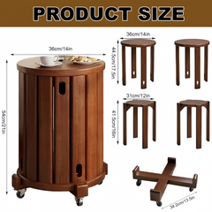 Stackable Wooden Stools Set of 4,Bar Stools Dining Chair with Movable Base,Nesting Side Tables Nesting Coffee Table, No Installation Required for Indoor Outdoor Living Room Garden