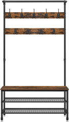 Coat Rack Stand with 9 Hooks and Shoe Rack with Industrial Style Sturdy Steel Frame