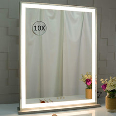10x Magnification Mirror with Smart Touch Control and 3 Colors Dimmable Light for Bathroom and Bedroom  (71 x 57 cm)