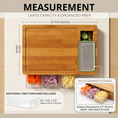 Large Bamboo Cutting Board and 4 Containers with Mobile Holder gift included for Home Kitchen
