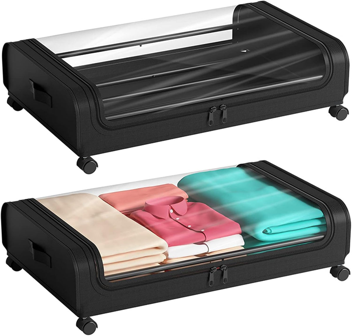 Set 2 Pcs XXL Under Bed Rolling Storage Containers with 50L Large Capacity and Wheels