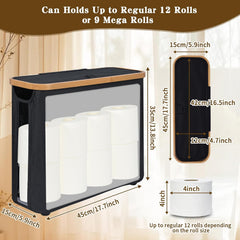 CARLA HOME Toilet Paper Storage Basket Holds Up to 12 Rolls with Bamboo Lid and Handle for RV Closet (Black)