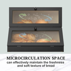 CARLA HOME Double Layer Bamboo Bread Box for Kitchen Counter - Large Capacity Bread Storage Container with Clear Window, Easy Assembly, Farmhouse Style Bread Holder (Black)