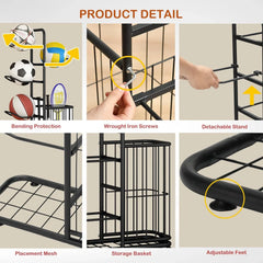 CARLA HOME 7 Tier Ball Storage Rack - Sports Organiser - Black - Basketball Storage Rack