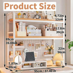 CARLA HOME  2-Tier Metal Desktop Hutch Bookshelf with Grid Panel for Computer Desk and Office Countertop