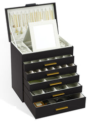 CARLA HOME  6-Layer Large Jewelry Organizer Box for Women with Mirror, Drawers, Hooks & Dividers for Rings, Necklaces, Bracelets, Ideal Gift for Women (Black)