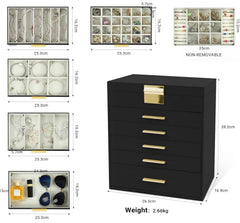 CARLA HOME  6-Layer Large Jewelry Organizer Box for Women with Mirror, Drawers, Hooks & Dividers for Rings, Necklaces, Bracelets, Ideal Gift for Women (Black)