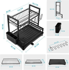 CARLA HOME Dish Drying Rack 2-Tier Kitchen Drainer with Drainboard (White)