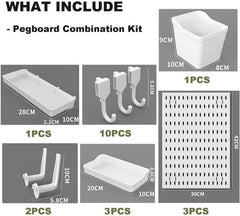 CARLA HOME Pegboard Wall Organizer Kit with 3 Modular Panels & 17 Accessories for Office, Gaming & Craft Storage