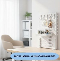 CARLA HOME Desk Pegboard Organizer Kit  with Hooks, Tray & Mount Ideal for Office, Gaming Setup & Home Workspace Organization (White)