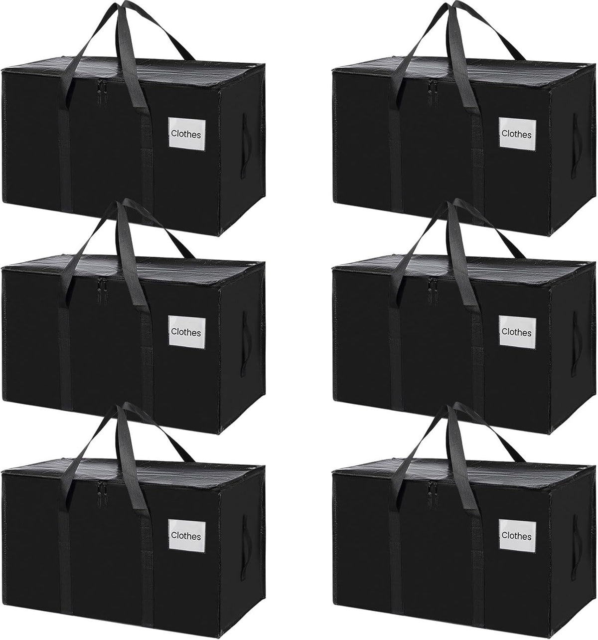 CARLA HOME 6-Pack Large Moving Storage Bags with Zippers & Handles with 95 Liters Capacity for Space Saving, Travel, Camping & Organization (Black)